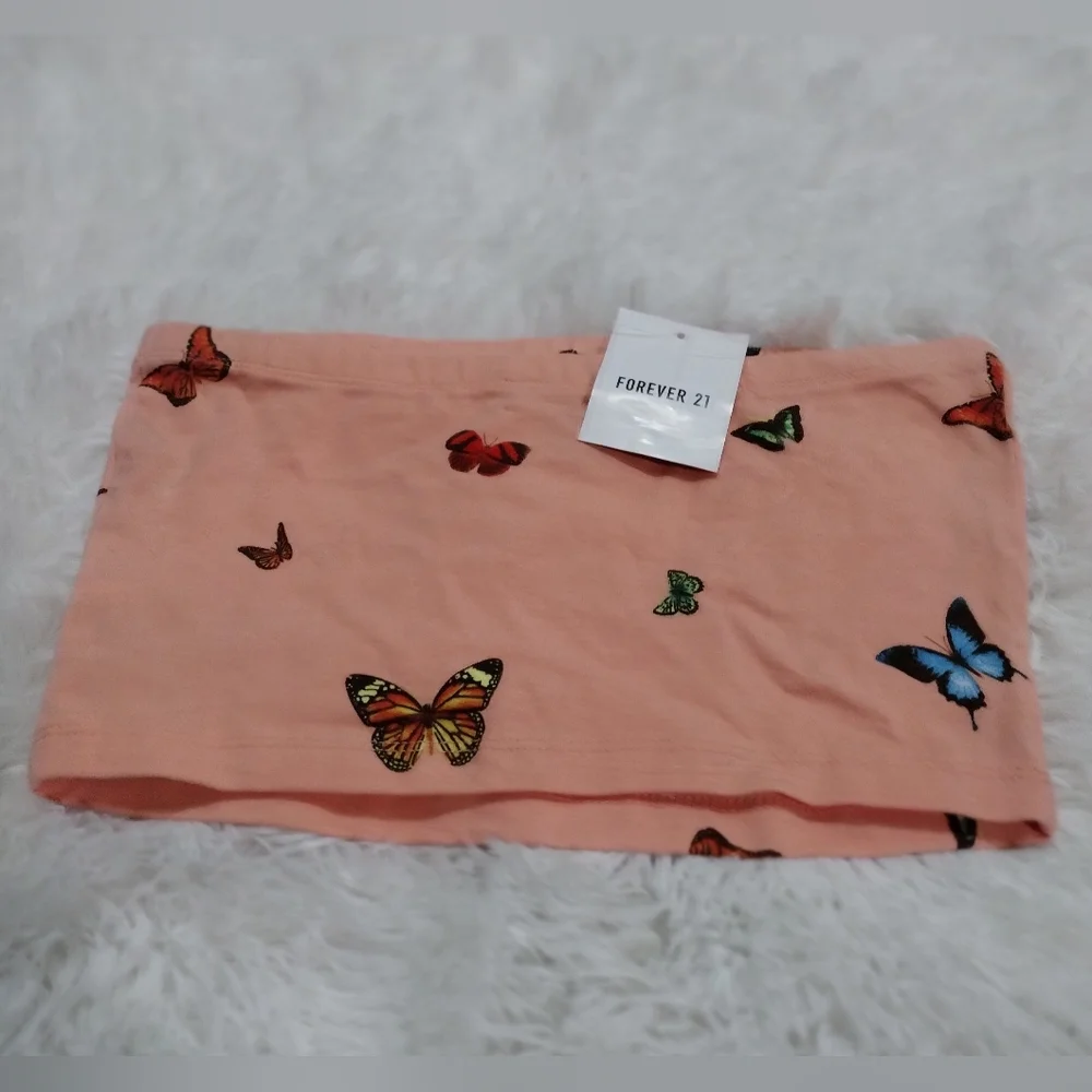 Forever 21 Butterfly 🦋 Peach Cropped Tube Top Small 🆕 - Picture 2 of 3